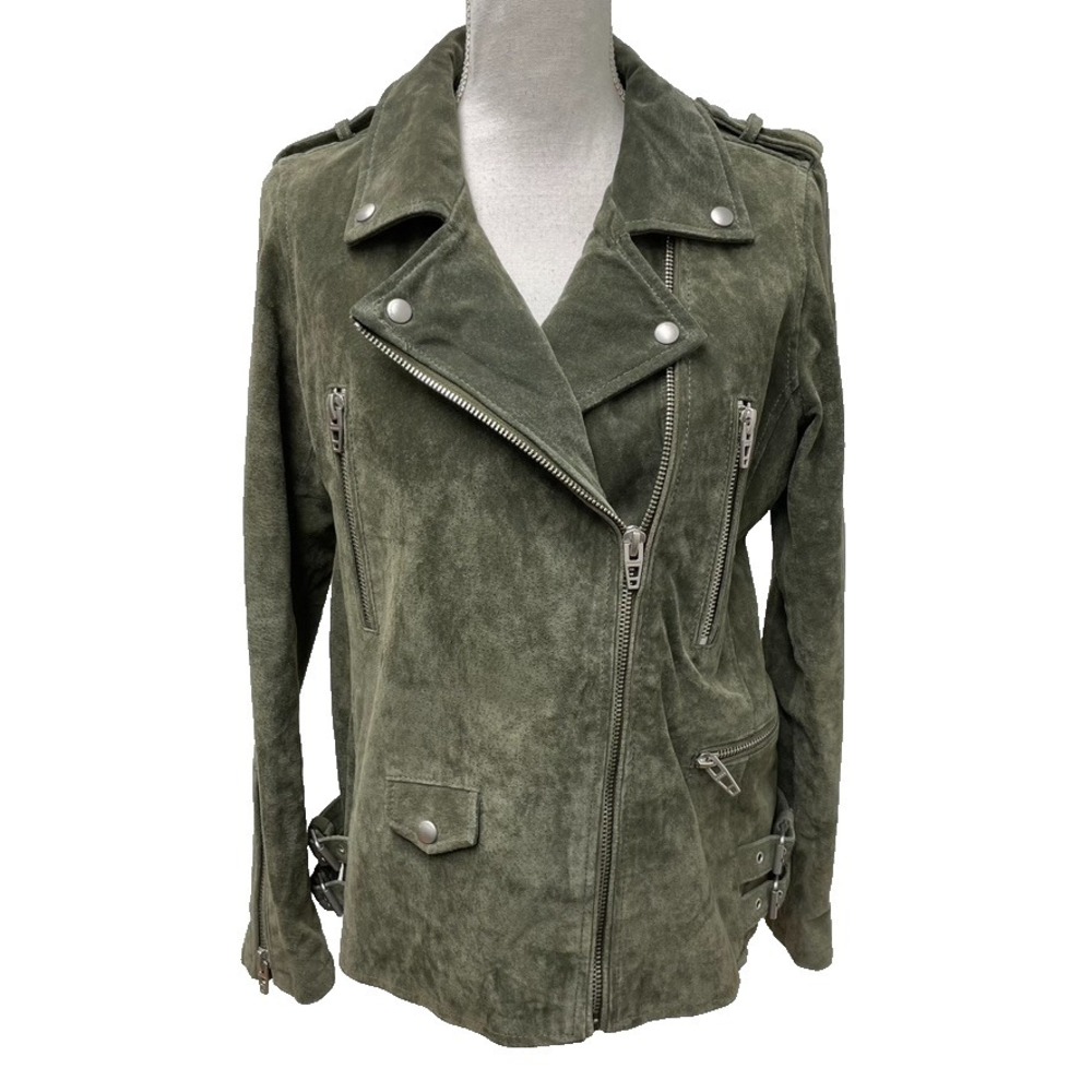 Blank NYC Suede Moto Jacket Womens Medium Green Biker Outdoor Gorpcore
